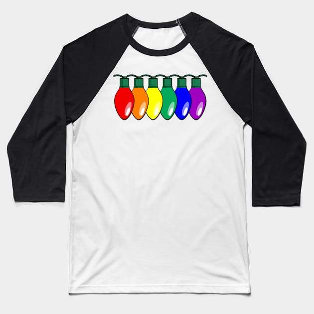 LGBTQ Pride Christmas Lights Baseball T-Shirt by wheedesign